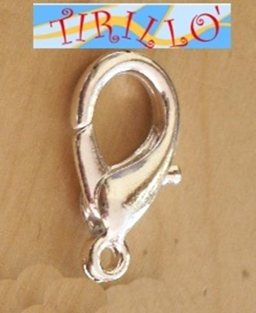 BIGIOTTERIA -  5 chiusure moschettone mm 15 - colore argento chiaro