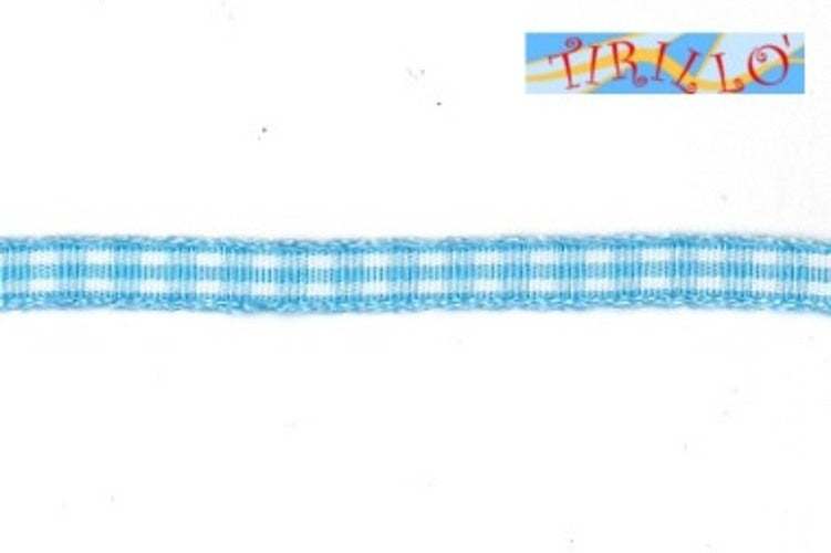 MERCERIA - 6 metri nastro sintetico animato 6 mm - Quadretti celeste
