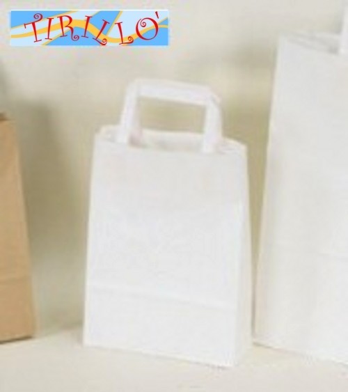 20 shopper sacchetti di carta con manici di carta 18x25cm - bianco