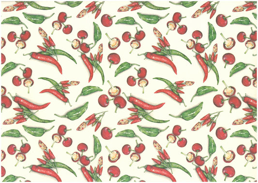 2 fogli carta découpage/cartonaggio legatoria 50x70 cm - Peperoncini