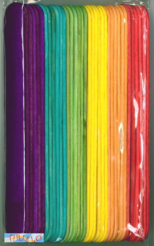 DECORAZIONE - 72 bastoncini stecche palette legno 150x18 mm - colori misti