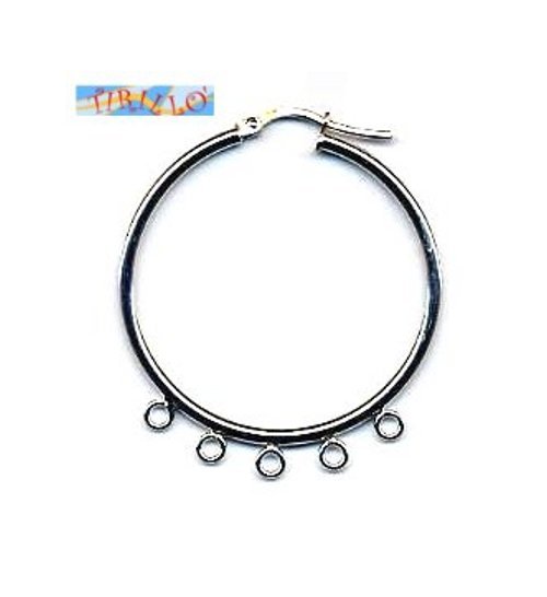 ARGENTO 925 MASSICCIO italiano - 2 elementi orecchini rotondi con maglie saldate