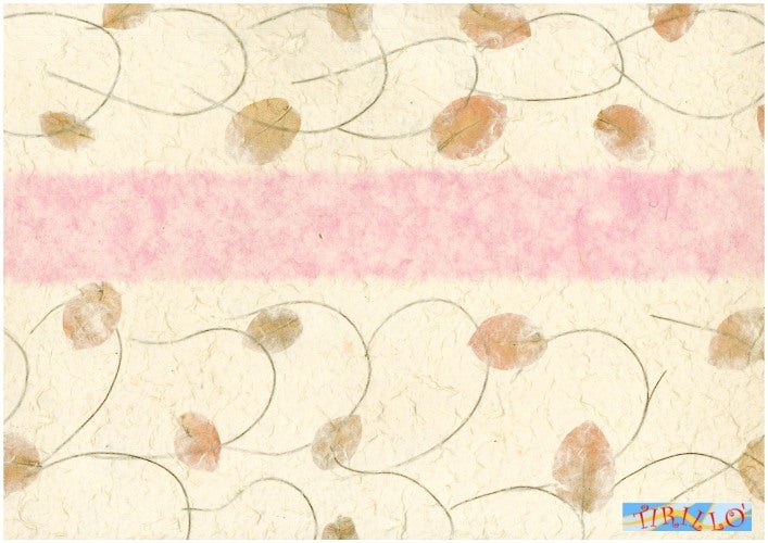 CARTONAGGIO SCRAPBOOK - 2 fogli carta gelso avorio strisce rosa e foglie 54x79cm