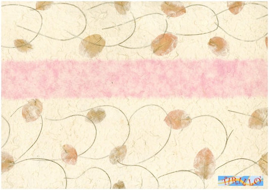 CARTONAGGIO SCRAPBOOK - 2 fogli carta gelso avorio strisce rosa e foglie 54x79cm