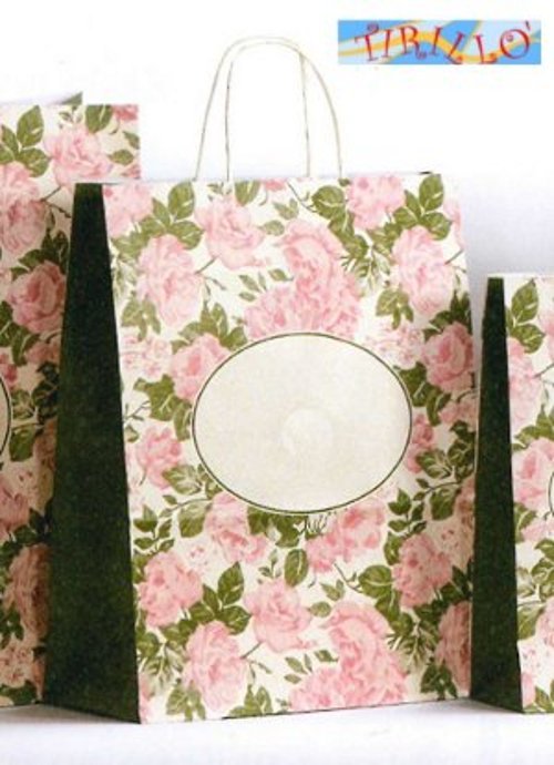 CARTOLERIA - 5 buste sacchetti shopper a fiori cm 32x40