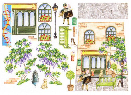 2 fogli carta di riso per découpage 50x35 cm- Borgo antico