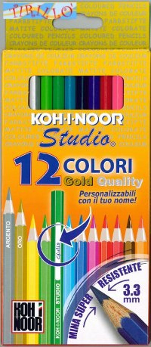DISEGNO CARTOLERIA - Matite colorate Koh I Noor - 12 colori con oro e argento