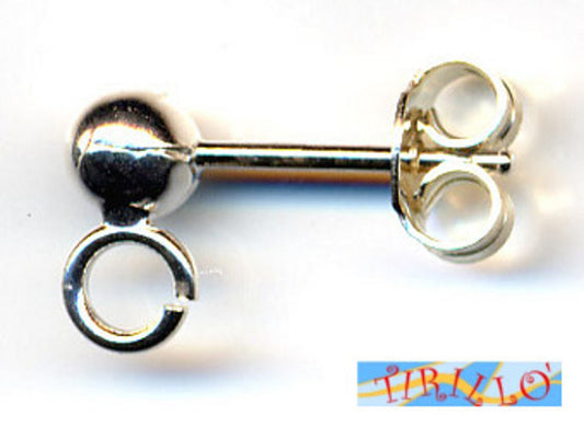 ARGENTO 925 MASSICCIO italiano - 2 perni per orecchini a pallina 3 mm