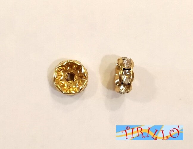 BIGIOTTERIA PERLINE - 6 rondelle elementi separatore di strass 8 mm - base oro