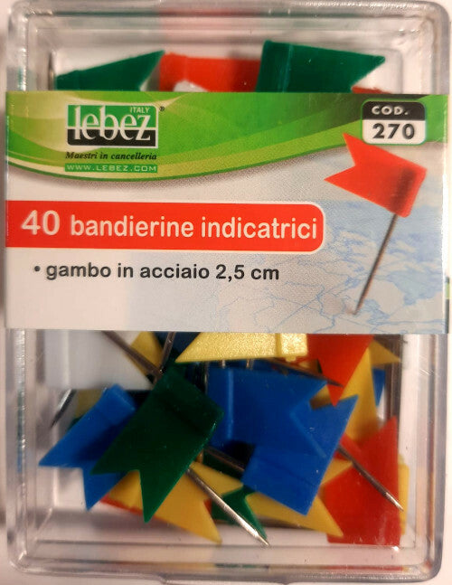 CANCELLERIA UFFICIO -  Scatola 40 puntine spilli cartografici bandierina