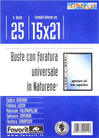 CARTOLERIA UFFICIO - 50 buste trasparenti con foratura universale - 15x21 cm A5