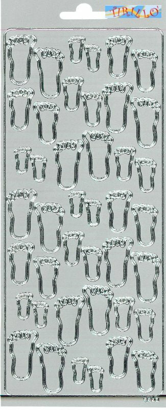 SCRAPBOOKING - 2 fogli adesivi - impronte piedini argento