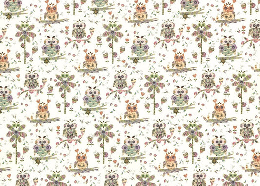 2 fogli carta découpage/cartonaggio legatoria 50x70 cm - Gufi