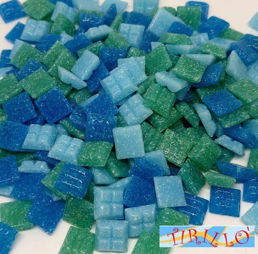 MOSAICO -Tessere mosaico pasta vetro 1x1 cm-200g/300 pz - Misto turchese