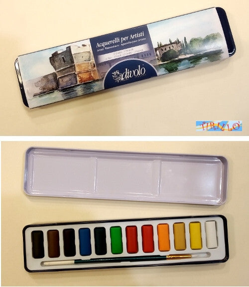 PITTURA Acquerelli per artisti Di Volo - Confezione in metallo da 12 godet