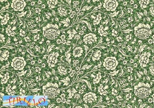 2 fogli carta legatoria cartonaggio 50x70 cm - Fiorame verde