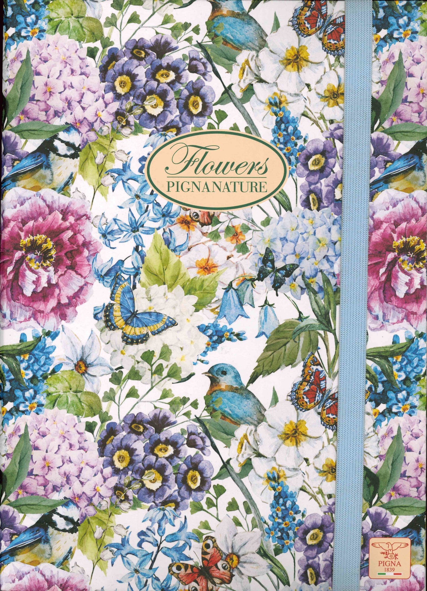 Maxi raccoglitore cartellina elastico Pigna Flowers 7 cm - 24x34 cm - Fiori, farfalle, uccellini